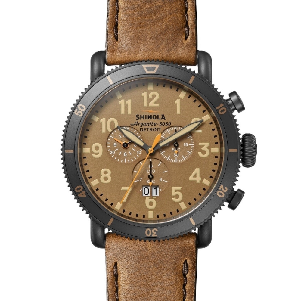Shinola Runwell Sport Chronograph 48mm Men's Watch, Brown Dial